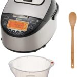 Tiger JKT-D18U 10-Cup Induction Heating Rice Cooker (Black and Stainless Steel) Bundle with Rice Washing Bowl and Bamboo Spoon (3 Items)