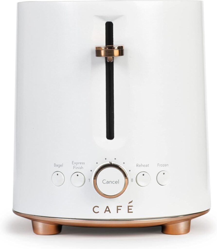 Café Express Finish 2-Slice Toaster | Extra-Wide Slots, Extra Lift for Waffles, Pastries, Texas Toast & More | 4 Pre-Set Functions, 8 Shade Options | Countertop Kitchen Essentials | Matte White