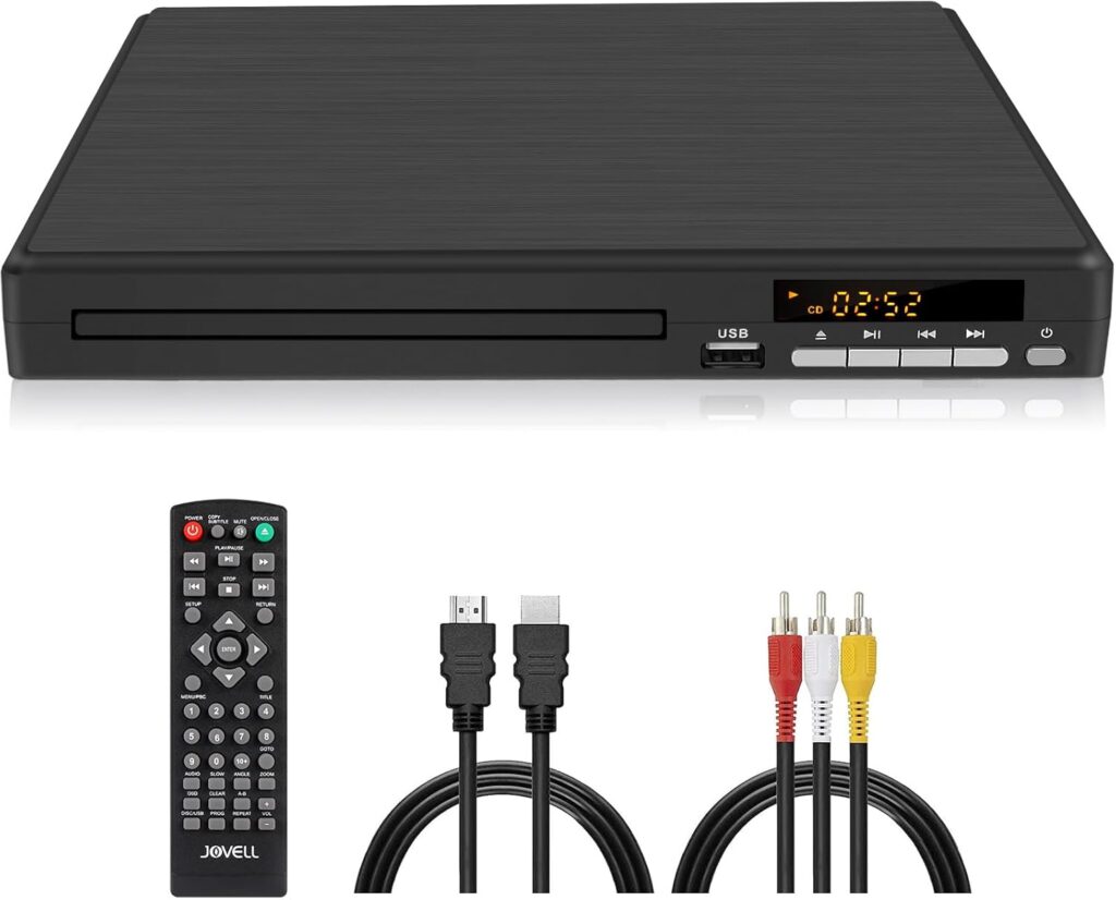 DVD Player for TV (Black Model-198), Region-Free DVD CD Player for Home with HDMI/RCA/Coaxial Output USB Input, Plays All Regions and Multi-Format, 1080P HD Compact DVD Player for Family Movies