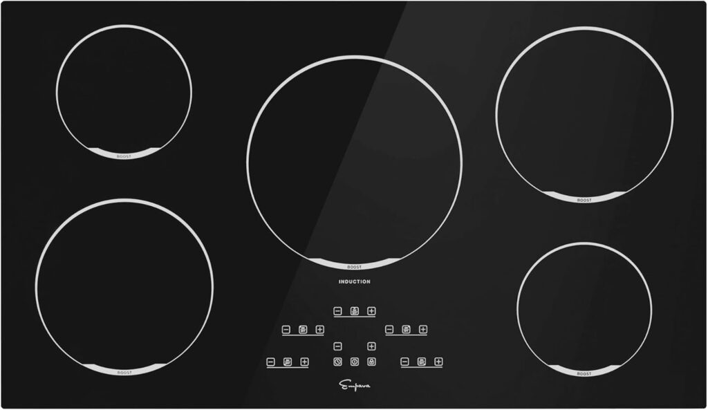 Empava 36″ Electric Induction Cooktop Built-in Modular Stovetop with 5 Elements 9 Power Level Boost Burners in Black Vitro Ceramic Glass, 36 Inch