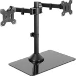 VIVO Freestanding Dual Monitor Stand with Sleek Glass Base and Adjustable Arms, Mounts 2 Screens up to 32 inch and 22 lbs Each, Black, STAND-V002FG