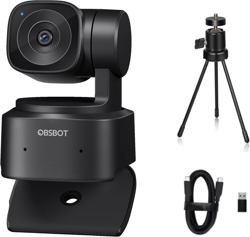 OBSBOT Tiny SE Webcam-1080P 100FPS-Extra Tripod-Video Call,HD PTZ Webcam,1/2.8″ Sensor,Gesture Control,4X Zoom,AI Auto Track,LiveStream for Game/Meet/Educate-Web Camera for Desktop Computer,PC,Laptop