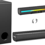 Wohome Sound Bar with 5.25-Inch Wired Subwoofer for Smart TV, 2.1 CH Small TV Soundbar Speakers with Colorful Backlight Support Bluetooth 5.3/Optical/AUX/USB Connectivity, S100 (Black with Subwoofer)