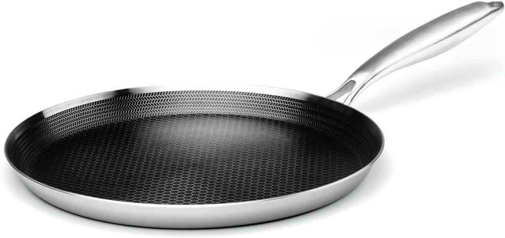 Innerwell Stainless Steel Crepe Pan – 12 Inch Nonstick Crepe Pan, Stainless Steel Honeycomb Coating Pancake Pan, Non Stick Flat Skillet Tawa Dosa Tortilla Griddle Pan, Induction Compatible, PFOA Free