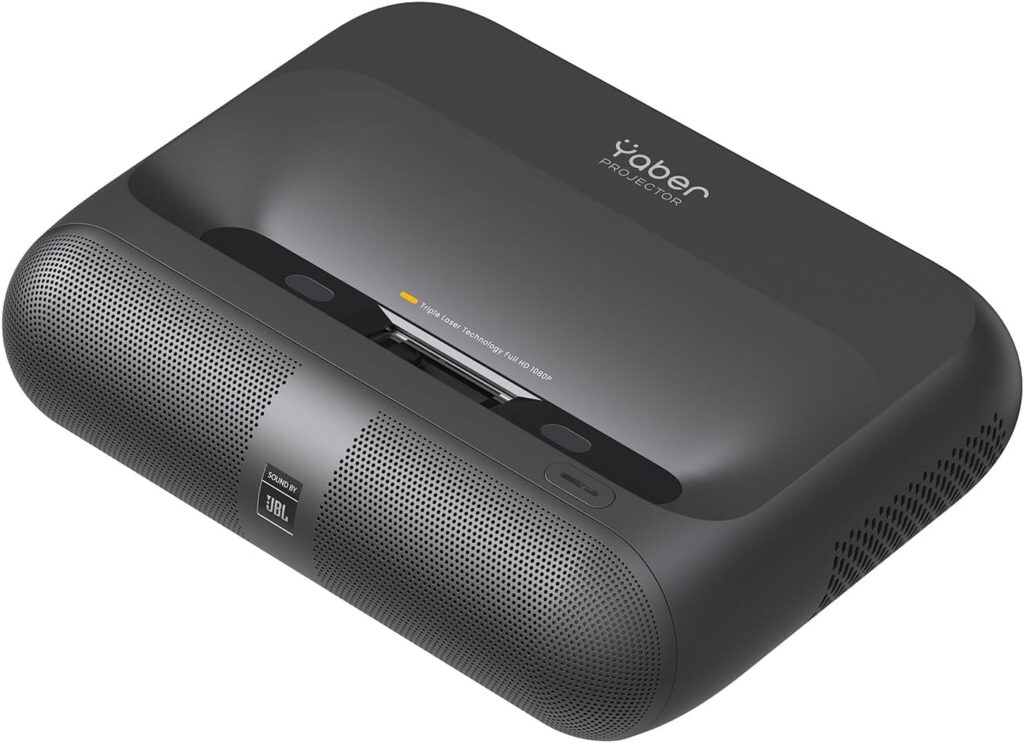 Yaber K300s Triple Laser Projector – Ultra Short Throw Smart Projector with WIFI and Bluetooth, Built_in Google TV & 30W JBL Speaker丨4K Support, Dolby Vision, 150% NTSC Color
