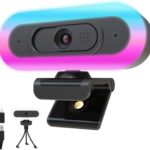 2K Webcam for PC,Streaming Computer Camera with Fill RGB Lights,Autofocus Webcam with Microphone and Cover,Plug-Play USB Web cam for Desktop Computer,Meeting,Gaming,Video Calling