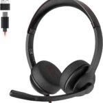 USB Headset with Microphone for PC/Laptop, Wired Headphones with Noise Cancelling Mic, USB C & USB A, All-day Comfort, Lightweight Computer Headset for Home Office, Call Center, School, Remote Work