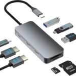 Docking Station Dual Monitor for Dell/HP/Lenovo/Mac Laptop, USB C Laptop Docking Station Dual Monitor, Dual HDMI Adapter for 2 Monitors, 8 in 1 USB C Hub Multiport Adapter with HDMI/USB/PD/SD/TF