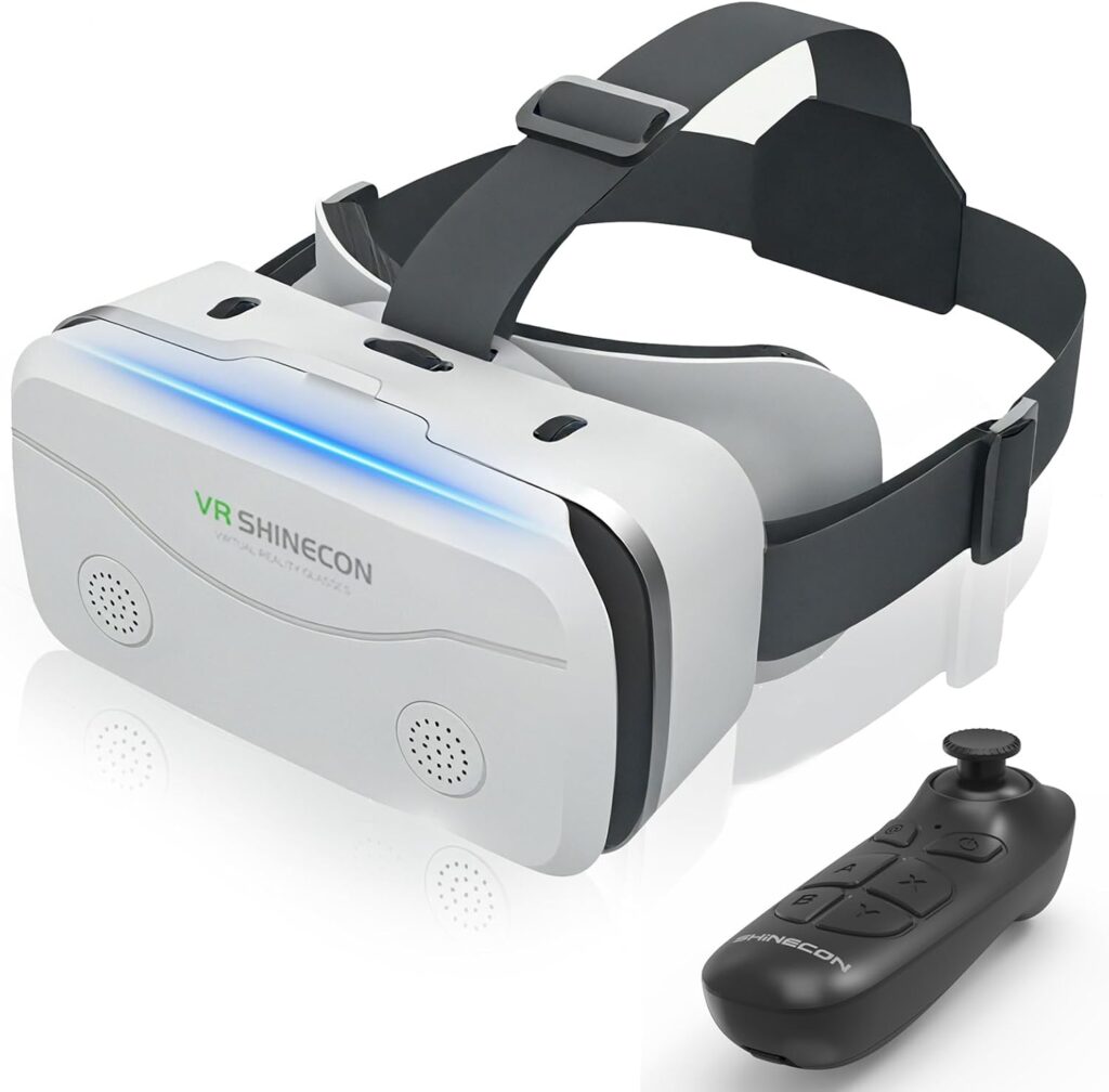 VR Headset for Smartphones 4.7-7 Inch with Bluetooth Controller, Aspheric HD Lens, Adjustable Focus & IPD, Ventilated Design