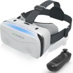 VR Headset for Smartphones 4.7-7 Inch with Bluetooth Controller, Aspheric HD Lens, Adjustable Focus & IPD, Ventilated Design