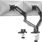 MOUNTUP Dual Monitor Mount Holds 4.4-26.5lbs, Heavy Duty Monitors Arm for 39 37 34 32 27inch, Gas Spring Monitor Stand for 2 Monitor, Height Adjustable Monitors Desk Mount with C-Clamp＆Grommet Base