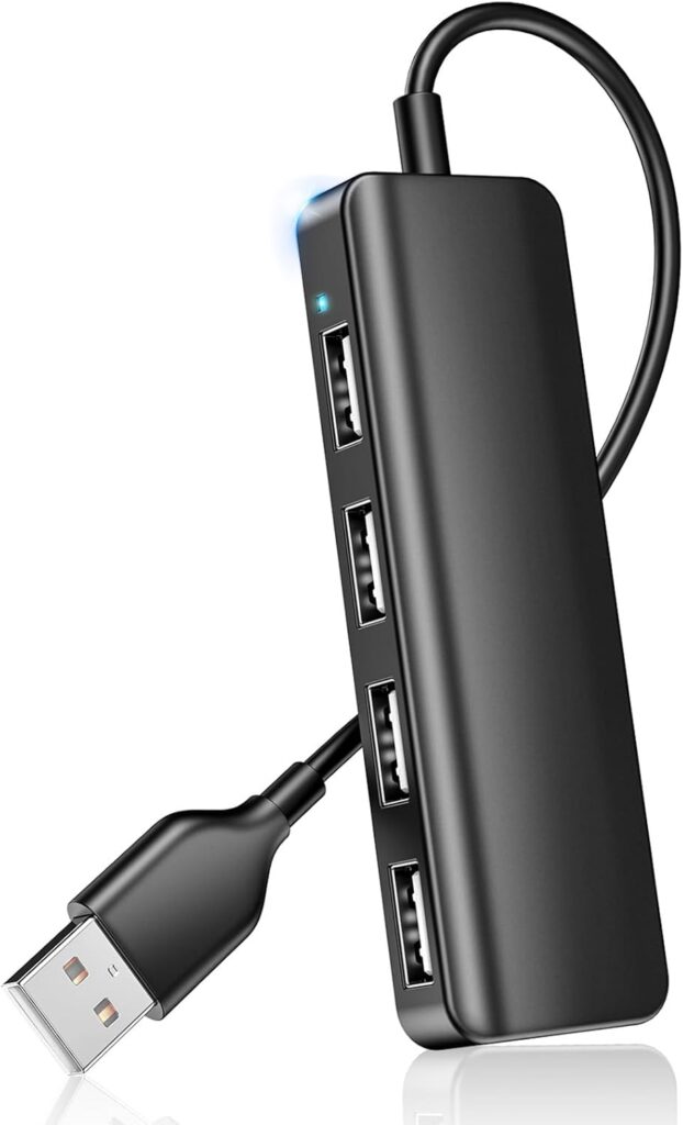 USB Hub 4 Port USB 2.0 Splitter Hub Expander for Laptop Computer Flash Drive Console Printer Camera Keyboard Mouse More 1 to 4 Jack Extender for Charging/Data Sync