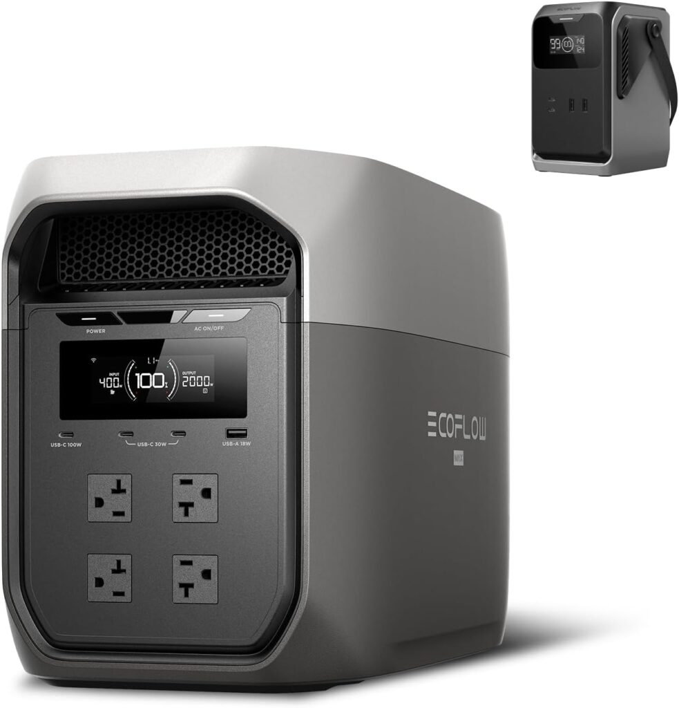 EF ECOFLOW Portable Power Station DELTA 3 Max, 2048Wh LiFePO4 Battery, Solar Generator (Solar Panel Optional), 3400W X-Boost Output, Ultra-Fast 0-80% Charging in 1.13 Hr, Home Backup & RV Camping