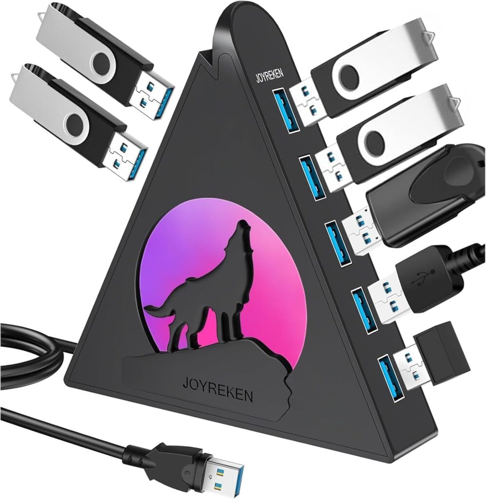 7-Port USB 3.0 Hub, Vertical USB Hub Splitter with RGB Lighting,5Gbps High-Speed Data Transfer and 2FT Extension Cable, Compatible with PC, MacBook, Laptop, PS5, Xbox, Flash Drive, Printer