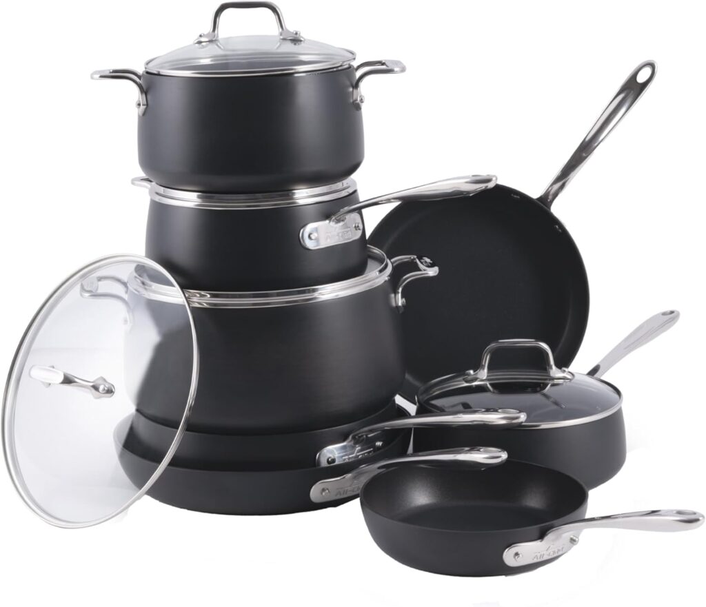 All-Clad HA1 Hard Anodized Nonstick Cookware Set 13 Piece Induction Oven Broiler Safe 500F, Lid Safe 350F Pots and Pans Black