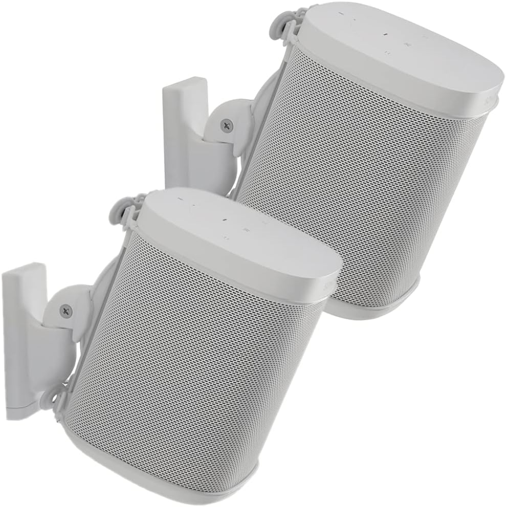 Sanus Adjustable Speaker Wall Mounts Designed for SONOS ONE, Play:1 & Play:3 – Pair (White)
