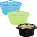 2pcs Silicone Slow Cooker Liners, Foldable Slow Cooker Liners for 6-7-8-10 Quarts, Reusable Crock-Pot Liners with Buttons and Hooks for Oval or Round Pot, Leakproof & Easy Clean, Green+Blue