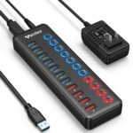 Powered USB 3.0 Hub, Wenter 11-Port Hub Splitter (7 Faster Data Transfer Ports+ 4 Smart Charging Ports) with Individual LED On/Off Switches, Power Adapter for Mac, PC