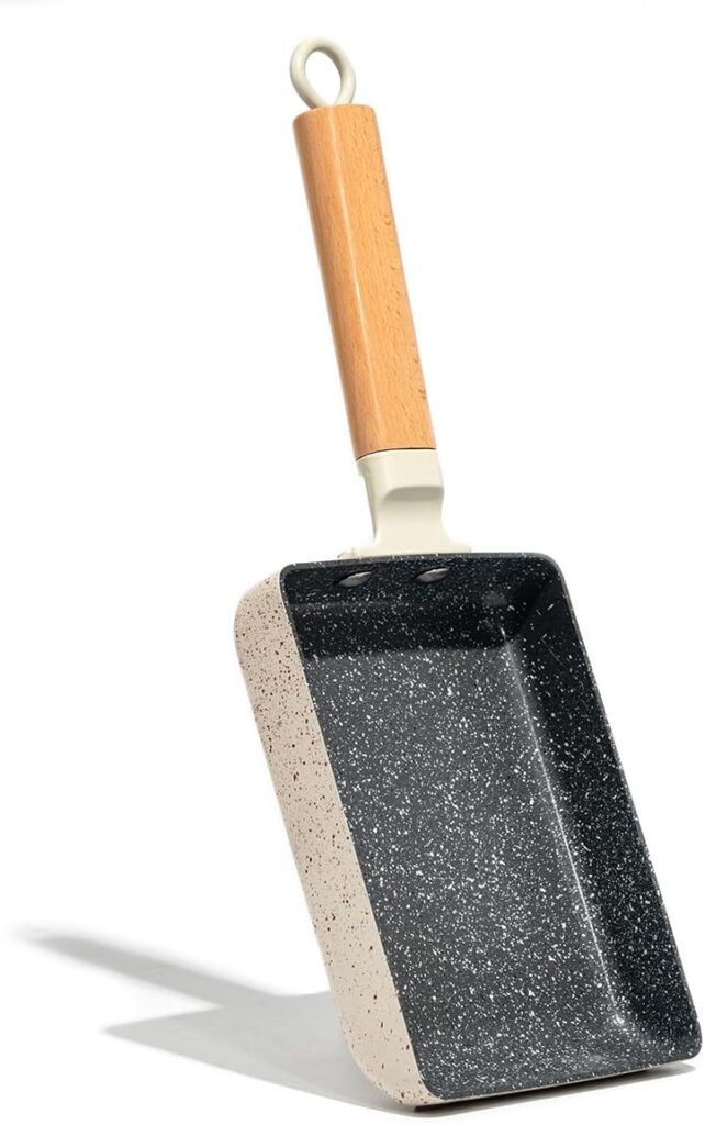 Ceramic Coating Square Japanese Tamagoyaki Omelette Small Skillet, Non-stick Rectangle Egg Roll Pan with Wood Handle