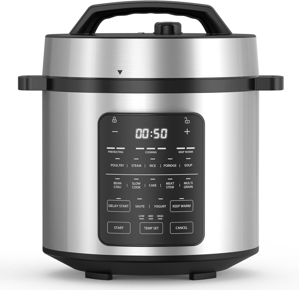 Simple Deluxe 14-in-1 Electric Pressure Cooker – 6QT Stainless Steel Slow & Rice Cooker, Steamer, Sauté, Yogurt Maker, Multi-Cooker with Dishwasher-Safe & Non-Stick