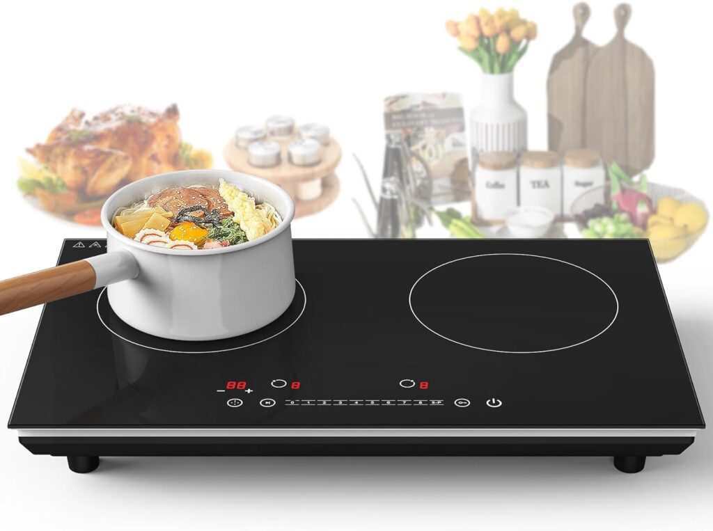 VBGK Double Induction Cooktop,4000W 2 burner induction cooktop,110V Hot Plate Electric Burner Portable Induction cooktop 2 burner with LCD Touch Screen 9 Levels Settings Child Safety Lock & Timer