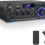 AK45 Stereo Audio Amplifier Bluetooth Receiver for Home Stereo, 400W 2 Channel Wireless Bluetooth 5.0 Power Amplifier System with FM Radio, USB, SD Card, and Remote Control Home Theater System