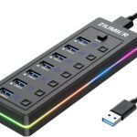 USB Hub 7 Port, USB 3.0 Hub with RGB LED Strip -USB 3.0 Data Transfer Ports,Individual LED On/Off Switches for Laptop, PC, Mouse, Keyboard, Hard Drive or More USB Devices.
