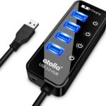USB 3.0 Hub, atolla 4 Ports Super Speed USB 3 Hub Splitter with On Off Switch with 1 USB Charging Port (Cable Length 2 Feet, No AC Adapter) (4-Port hub)