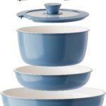 Redchef Ceramic Cookware Set, Removable Handle Pots and Pans Non-Stick, Rv Cookware Set, Non-Toxic Pots and Pans Set No PFAS, PTFE, PFOA, Detachable Pots and Pans, Dishwasher & Oven Safe(Blue)