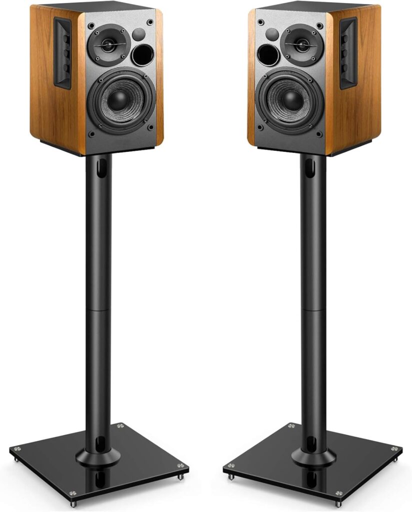 PERLESMITH Universal Floor Speaker Stands 26 Inch for Surround Sound, Klipsch, Sony, Edifier, Yamaha, Polk & Other Bookshelf Speakers Weight up to 22lbs – 1 Pair