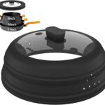 Microwave Splatter Cover, Collapsible Silicone Microwave Plate Cover with Glass for Food Splatter Guard Lid 11.8 inch Black