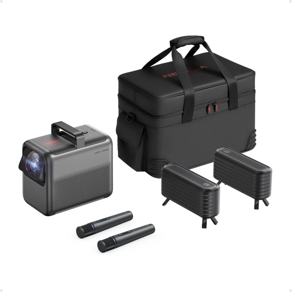 NEBULA X1 Bundle Triple Laser 4K Projector, 3,500 ANSI Lumens, 56,000:1 Contrast, 200W 4.1.2 Surround Sound, Wi-Fi Speaker, 0.9-1.5 Optical Zoom, Smart AI, Dolby Vision, 300″ Screen, Micro Gimbal, GTV