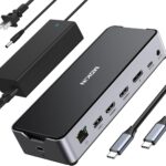 USB C Docking Station 3 Monitors Laptop USB C Dock Dual Monitor with 2 HDMI DisplayPort 4K144Hz,USB A 2.0/3.0,USBC 3.1 10Gbps&30W Output,Ethernet,MicroSD&SD,Audio&Mic,150W DC Power for Dell/Lenovo/HP