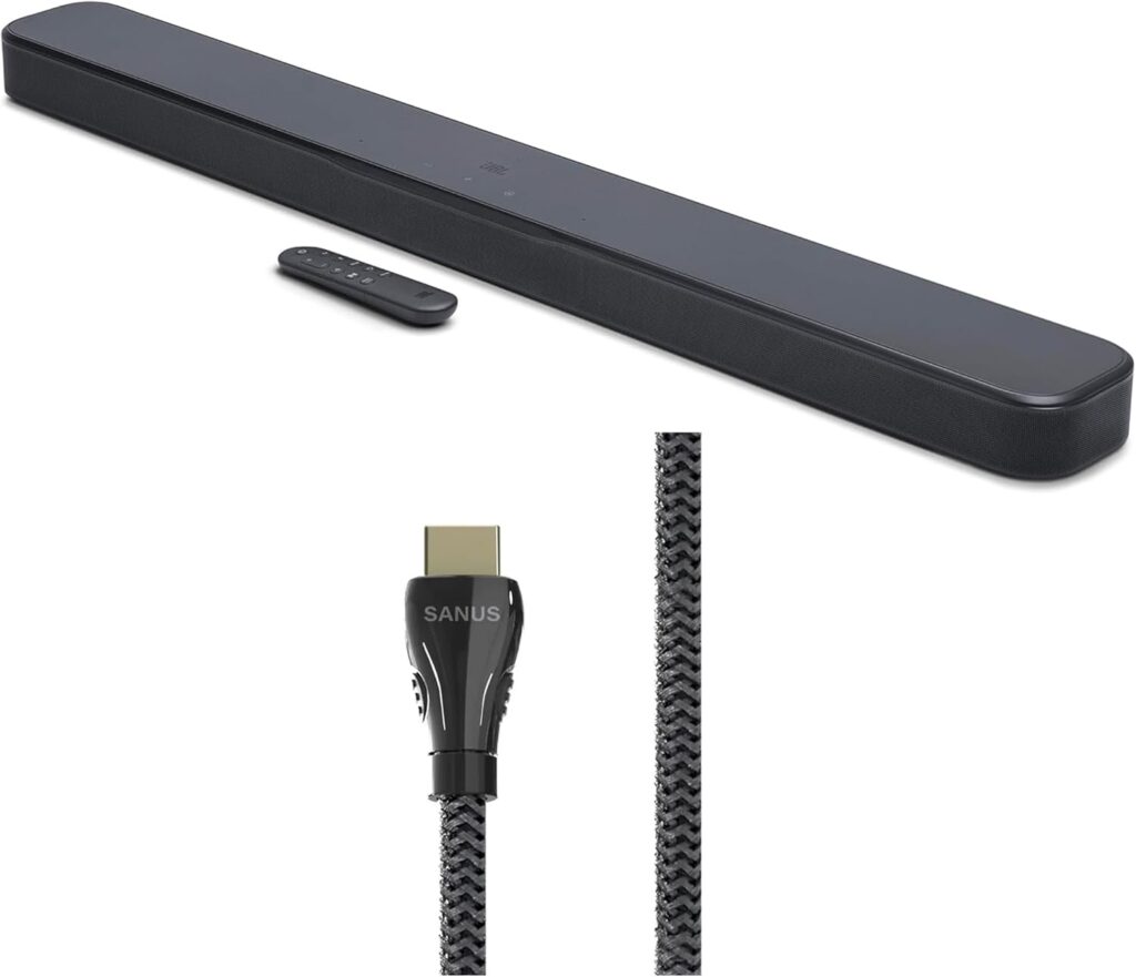 JBL BAR-300-MK2 5.0 All-in-One Dolby Atmos Soundbar with a Sanus SAC-21HDMI2 2m HDMI Cable (2025)