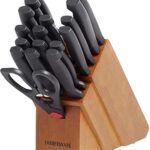 Farberware Never Needs Sharpening High-Carbon Stainless Steel Knife Block Set with Non-Slip Handles, 18 Piece, Black
