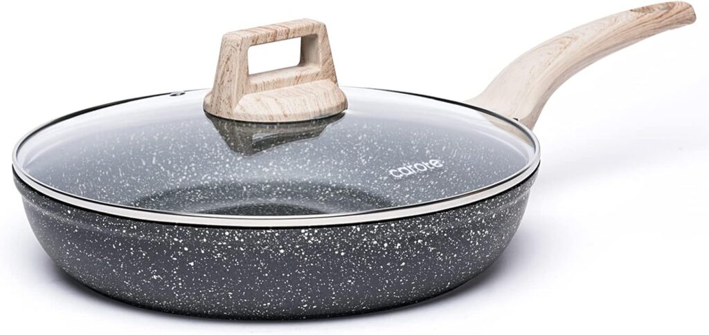 CAROTE Non Stick Frying Pan Skillet,12″ Nonstick Fry Pan with Glass Lid, Egg Pan Omelet Pans, Granite Cookware Chef’s Pan, PFOA Free (Classic Granite, 12-Inch)