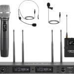 Phenyx Pro Wireless Microphone System, True Diversity Dual Cordless Microphone Set w/UHF Handheld/Bodypack/Headset/Lapel Mics, Auto Scan, 2×1000 Channels for Stage & Studio (PTU-2U-1H1B)