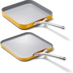 Caraway Griddle Pan & Grill Pan Duo – Non-Stick Ceramic Coated – Non Toxic, PTFE & PFOA Free – Oven Safe & Compatible with All Stovetops – Marigold