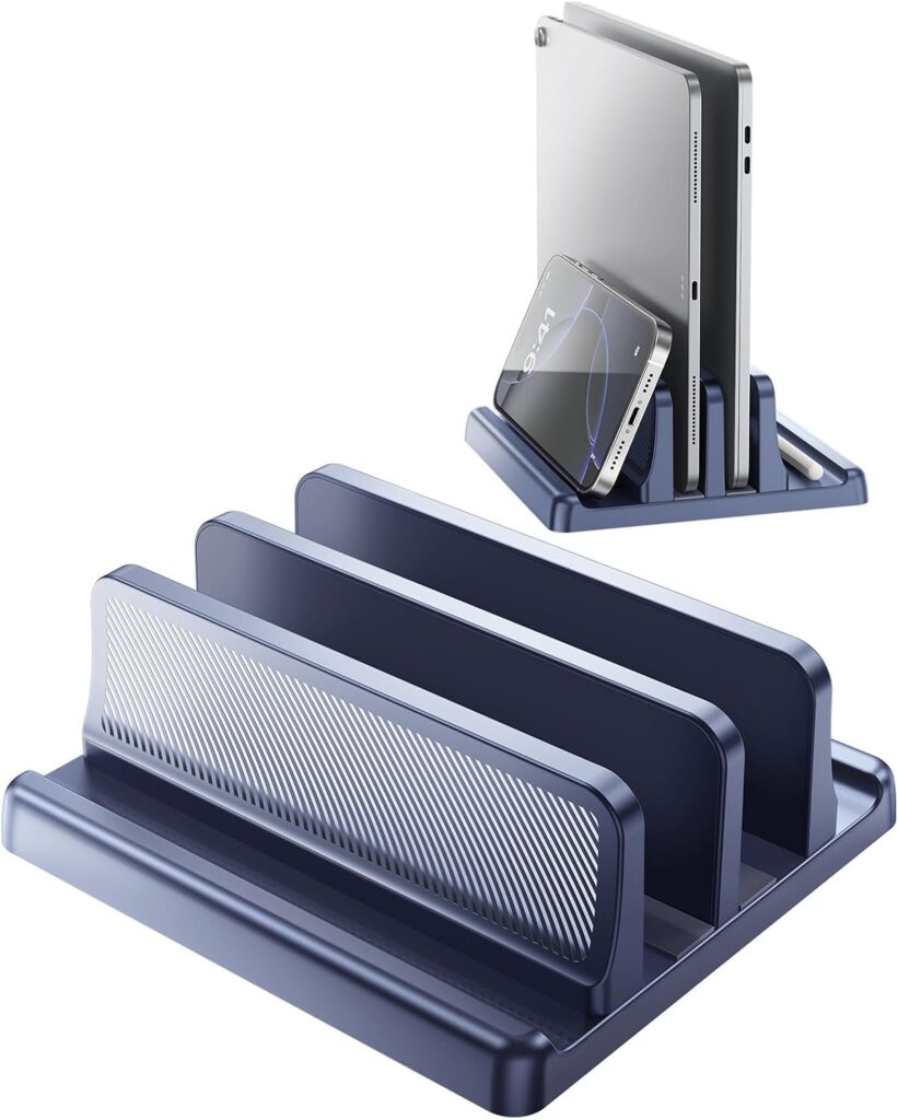 4 in 1 Vertical Laptop Stand Holder,Adjustable ABS Plastic Desktop Management Notebook Dock,Vertical Laptop Stand Space-Saving for All MacBook/Surface/Samsung/HP/Dell/Chrome Book(Drak Blue)