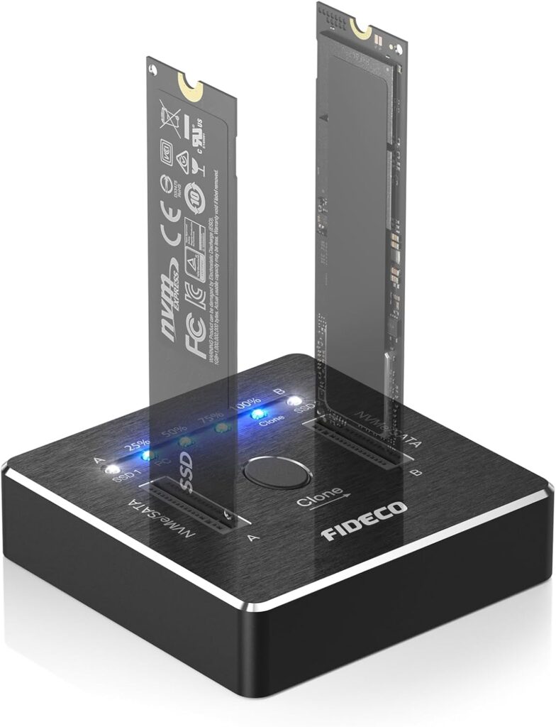 FIDECO M.2 NVMe SATA SSD Cloner Dock, USB 3.2 Gen 2 X 2, 20Gbps Dual NVMe SATA SSD Enclosure, M.2 Duplicator Cloner, Support Offline Clone, UASP and Trim, Aluminum Design