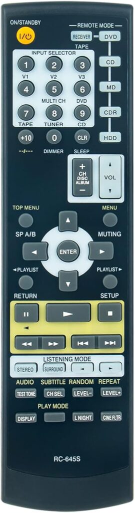 RC-645S Replacement Remote Control Commander Compatible with Onkyo 5.1ch Home Theater System HT-S4100 HT-S4100S 5.1 Channel AV Receiver TX-SR304 TX-SR304S