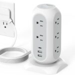 Tower Power Strip Flat Plug with 11 Outlets 3 USB (1 USB C), TESSAN Surge Protector Tower 1625W/13A,1050J Protection, 6 Feet Extension Cord with Multiple Outlets, Office Desk Supplies, Dorm Essentials