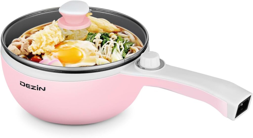 Dezin Hot Pot Electric Upgraded, Non-Stick Sauté Pan, Rapid Noodles Electric Pot, 1.5L Mini Portable Hot Pot for Steak, Egg, Fried Rice, Ramen, Oatmeal, Soup with Power Adjustment