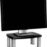 3M Adjustable Monitor Stand, Three Leg Segments Simply Adjust Height From 1″ to 5 7/8″, Sturdy Platform Holds Up to 80 lbs, 11-inch Space Between Columns for Storage, Silver/Black (MS80B)