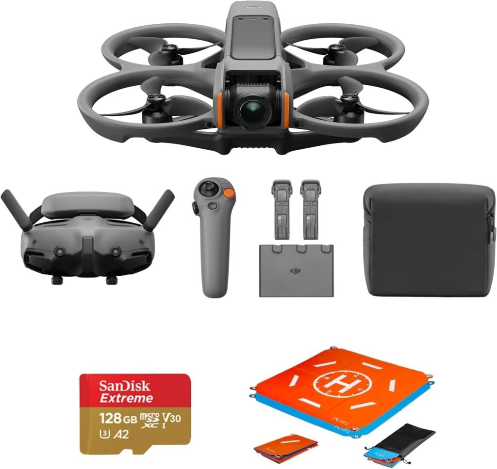 DJI Avata 2 Fly More Combo (3 Batteries) FPV Drone with Camera 4K, One-Push Acrobatics, Propeller Guard, 155 FOV, Camera Drone, Goggles 3 & RC Motion 3 + SD Card & Landing pad