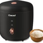 CHACEEF Mini Rice Cooker 2 Cups Uncooked, 1.2L Rice Cooker Small with Non-stick Pot, Portable Travel Rice Maker with One Touch & Keep Warm Function,White Rice, Brown Rice, Oatmeal, Black