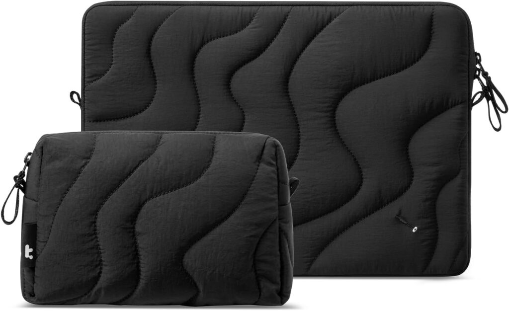 tomtoc 360 Protective Puffy Laptop Sleeve Kit for 14-inch MacBook Pro M5(2025)/M4/M3/M2/M1 Pro/Max A3434 A3112 A3401 A3185, Quilted Soft Puffer Computer Bag with Tech Pouch for 13.8″ Surface Laptop 7