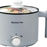 Electric Hot Pot:1.5 L Ramen Cooker, Dual Power Mini Portable Multi-Functional Lazy Pot for Pasta, Noodles, Egg, Soup, Non-Stick Noodle Cooker with Boil Dry Protection for Dorm, Office (Grey)