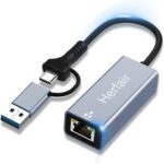 USB to Ethernet Adapter, USB C to Ethernet Adapter, Gigabit LAN (1000Mbps) Network Adapter for MacBook/Pro/Air, Surface Pro, iPad Pro, Switch, Laptop, Computer, PC, etc