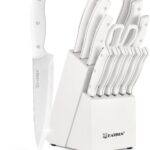 15-Piece White Kitchen Knife Set with Built-in Sharpening Stone, Ergonomic Triple Rivet Fixed Handles, Dishwasher Safe